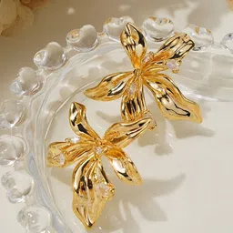 KRYSTALZ Stainless Steel 18k Gold-Plated Artificial Stones Studded Floral Shaped Studs-picture-13