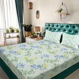 Aura Green & Blue Floral Printed 300 TC Double King Bedsheet Set-2.50 m X 2.25 m-picture-42