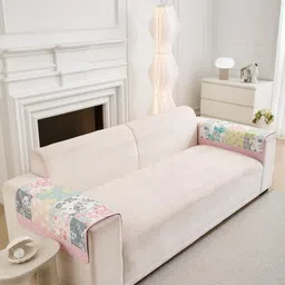 HomeCloud Pink & Grey 2 Piece Printed Cotton Sofa Cover With Arms-image-2
