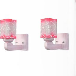 1ST TIME Pack of 2 Pink & White Glass Traditional Square Shaped Wall Lamp-picture-35