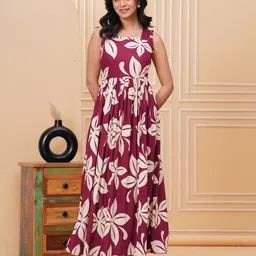 DAEVISH Women Floral Printed Pleated Fit & Flare Maxi Dress-picture-32