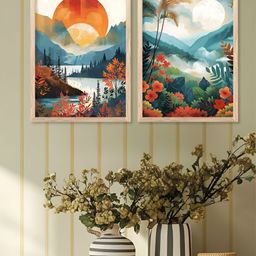Kotart Brown & Blue 2 Pieces Wooden Abstract Wall Arts-picture-40