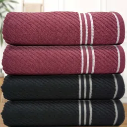 Aura Burgundy & Black 4 Cotton 400 GSM Bath Towel-image-93
