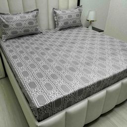 Pure Decor Grey & White Ethnic Motifs 300 TC Queen Bedsheet with 2 Pillow Covers-picture-11