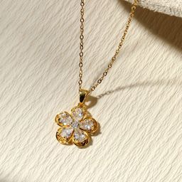 SALTY Women Posies Crystal-Studded Floral-Shaped Pendant With Chain-38