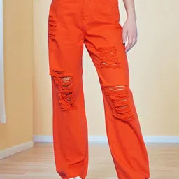 KATLINE Women Smart Regular Fit Mid-Rise Highly Distressed Light Fade Stretchable Jeans-image-85