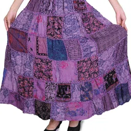 Exotic India Long Printed Dori Skirt From Gujarat With Patch Work-image-72