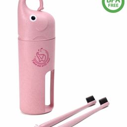 Elephant Design Set Of 2 Toothbrush With Holder - Pink-3