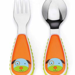 Skip Hop Stainless Steel Fork & Spoon Set Puppy Print - Orange-13