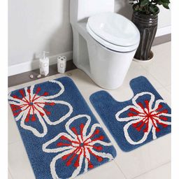 Saral Home Soft Cotton Bathmat Set with Contour Pack of 2 - Blue-2