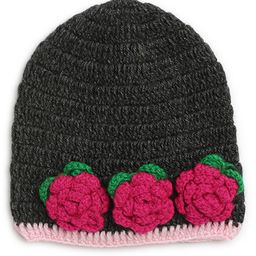 MayRa Knits Flower Design Cap - Black-image-96