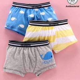 Babyoye Antibacterial Cotton Trunks Pack of 3 - Yellow Grey Blue-image-70