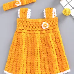 USHA ENTERPRISES Handmade Sleeveless Floral Work Dress With Headband - Yellow-picture-39
