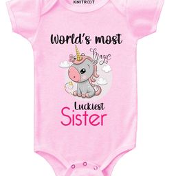 KNITROOT Most Luckiest Sister Print Half Sleeves Onesie - Pink-image-46