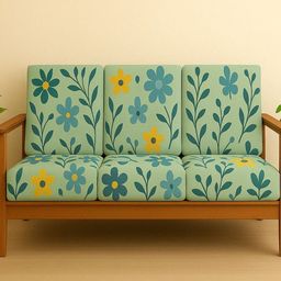 STITCHNEST Green & Yellow6 Piece Printed Lycra Sofa Cover-58