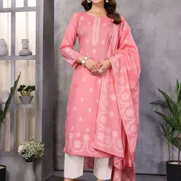 Royal Export Women Floral Regular Thread Work Kurta with Trousers & With Dupatta-picture-44