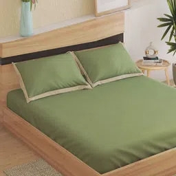 Home Centre Color Bliss Green & Beige Cotton 200TC King Bedsheet Set 2.74m x 2.74m-image-76