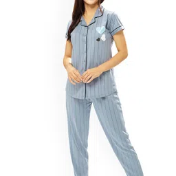 Lotik Women Striped Shirt & Pyjama Night suit-picture-24