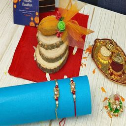 Craftlayout 6-Pcs Kundan-Studded Rakhi Ganesha Idol Greeting Card & Roli Chawal-image-13