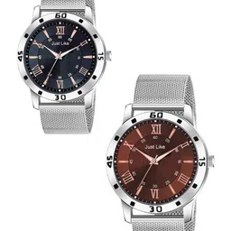 JUST LIKE Men Dial & Stainless Steel Bracelet Style Straps Analogue Watch 451 All Sefar Black & Brwon-image-32