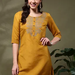 Anouk Floral Yoke Design Round Neck Thread Work Straight Kurta-63