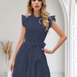 The Roadster Lifestyle Co. Round Neck Ruffles Detail Tiered Fit & Flare Dress-image-49