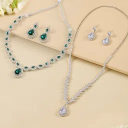 AMI Set Of 2 Silver-Plated Austrian Diamond- Studded Jewellery Set-86