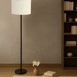 Devansh White & Black Wooden & Cotton Cylinder Shaped Floor Lamp-picture-42