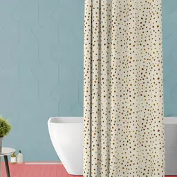 ArtzFolio Cream & Beige Polka Dots Printed Waterproof Shower Curtain-image-22