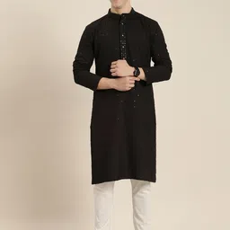 SWAGG INDIA Geometric Embroidered Mandarin Collar Sequinned Chikankari Kurta-picture-39