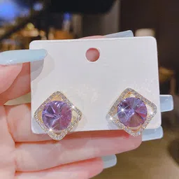 VAGHBHATT Gold Plated Crystals Studded Square Shaped Studs-20