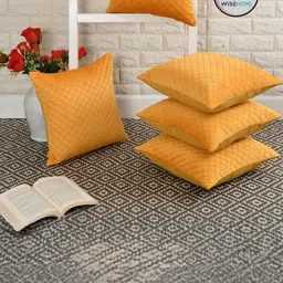 WISE HOME Yellow Set of 5 Checked Velvet Rectangle Cushion Covers-picture-15