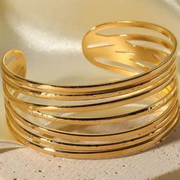 MILLER Women Gold-Plated Multilayer Stainless Steel Casual Slip-On Cuff Bracelet-18