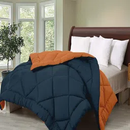 Cloth Fusion Orange & Navy Blue Microfiber Mild Winter 210 GSM Single Bed Blanket-6