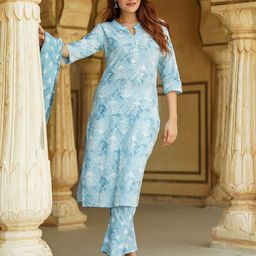 KALINI Ethnic Motifs Printed Pure Cotton Straight Kurta With Trouser & Dupatta-16