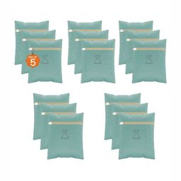 Aura 15Pcs Green Printed Reusable Mesh Laundry Bags With Zipper-40