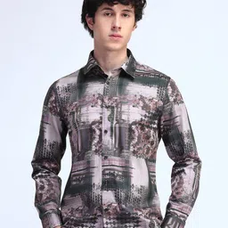 Flying Machine Men Spread Collar Abstract Printed Cotton Slim Fit Formal Shirt-image-11