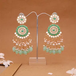 Anouk Gold-Plated Artificial Stones Studded & Beaded Circular Shaped Drop Earrings image 4