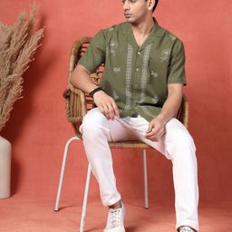 Ramas Men Classic Fit Floral Printed Lapel Collar Cotton Formal Shirt-image-82