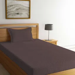Aura Brown Striped 350 TC Single Bedsheet Set 2.15 m x 1.50 m-image-93