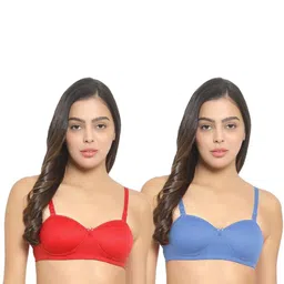 Women Cotton Red,L-Blue Padded Non-Wired Lingerie Bra Sport wear Gym Crop Tank Top-53