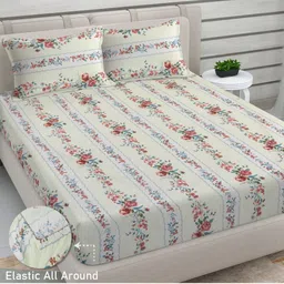 Myntra Elegant Homes Cream Printed 300 TC King Size Fitted Bedsheet Set 2.50 m x 2.25 m-image-85