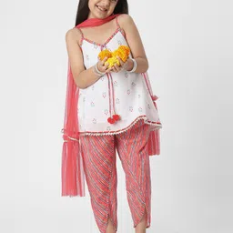Nauti Nati Girls Floral Printed Gotta Patti A-Line Kurta with Dhoti Pants & Dupatta-picture-32