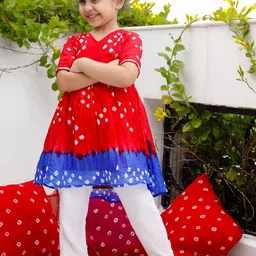 Thread & Button Girls Bandhani Printed Regular Silk Chiffon Kurta with Trousers image 4