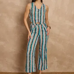 all about you Striped V-Neck Sleeveless Waistcoat With Trouser-image-77