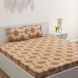 HOME AFFAIRS Orange 120 TC Queen Bedsheet with 2 Pillow Covers-image-86