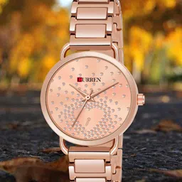 Curren Women Brass Embellished Dial Analogue Watch 3853-RR-H+JW-08&11-Rose Gold-image-38