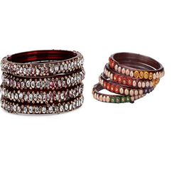 SOMIL Set Of 8 Maroon And Multicolor Glass Artificial Stones and Beads Bangles-image-105