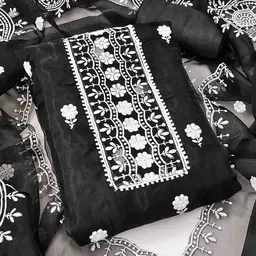 DIVASTRI Floral Embroidered Thread Work Organza Unstitched Dress Material-image-8