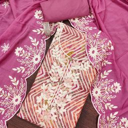 SHADOW & SAINING Chevron Printed Thread Work Semi-Stitched Dress Material-picture-18